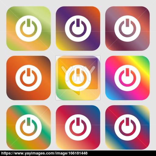 Power, Switch On, Turn On Icon Nine Buttons With Bright Gradients