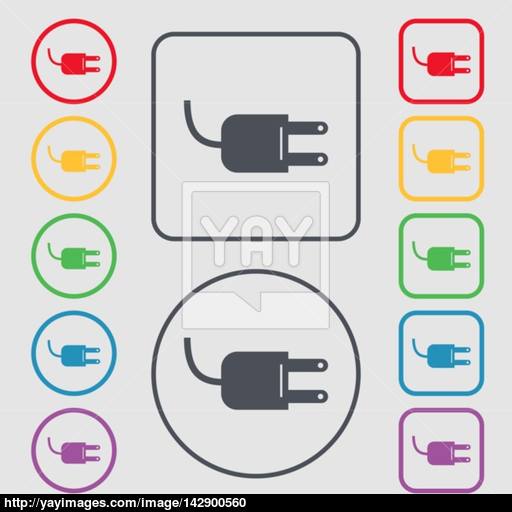 Electric Plug Sign Icon Power Energy Symbol Symbols On The Round