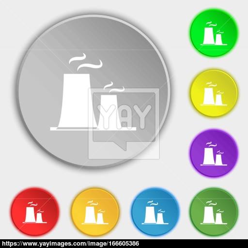 Atomic Power Station Icon Sign Symbol On Eight Flat Buttons