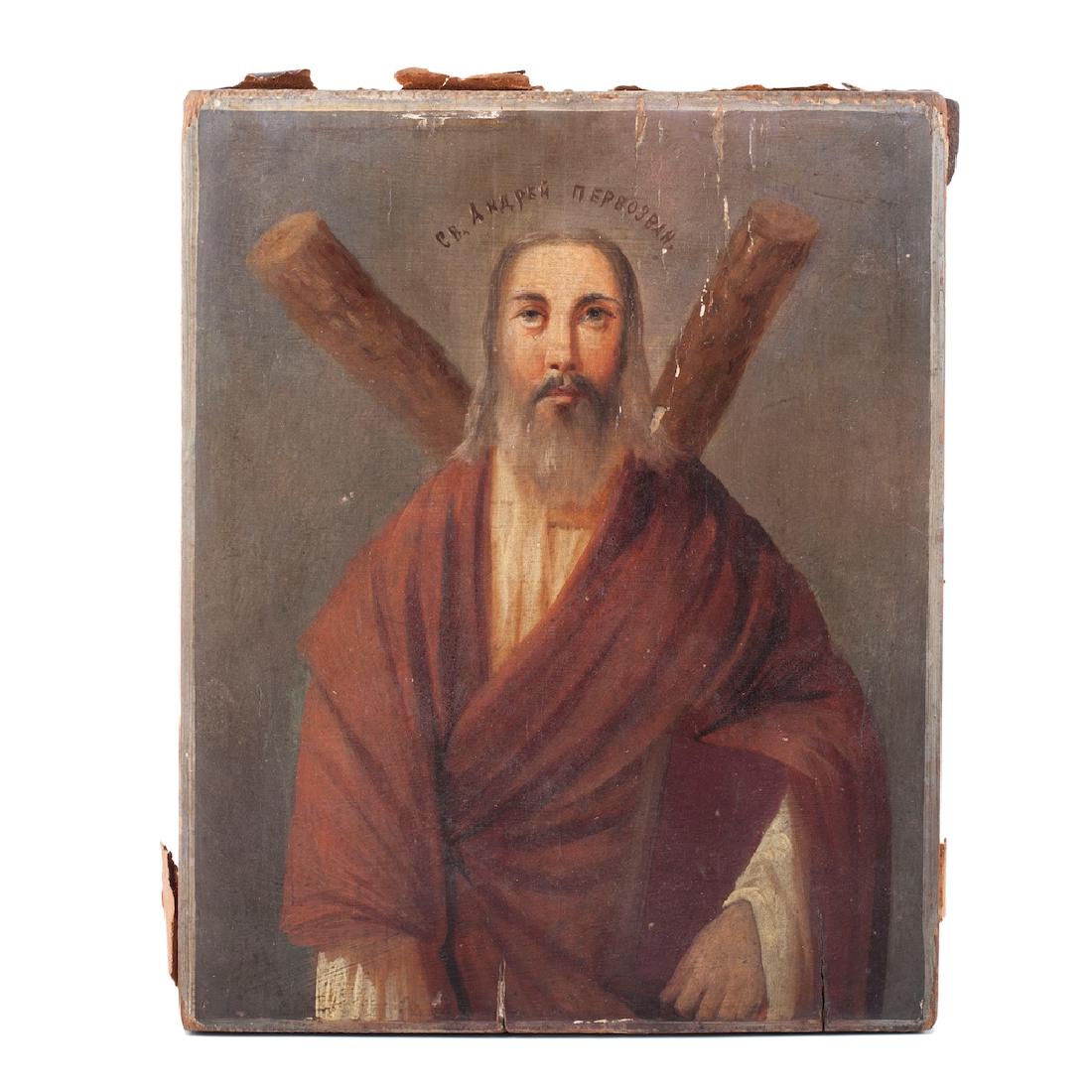 Russian Oil Painted On Wood Icon Of St Andrew