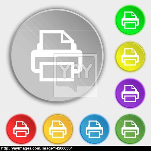 Print Sign Icon Printing Symbol Symbols On Eight Flat Buttons