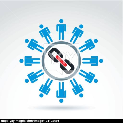 Chain Link Classic Icon With Team Of Workers Or Social Connected