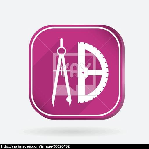 Compass And Protractor Color Square Icon Vector