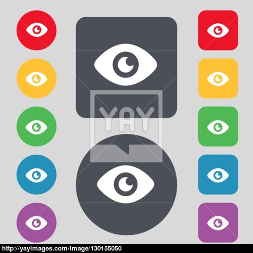 Eye, Publish Content Icon Sign A Set Of Colored Buttons Flat