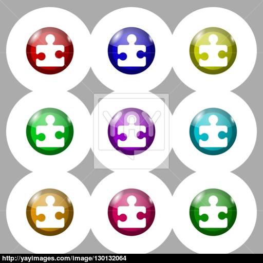 Puzzle Piece Icon Sign Symbol On Nine Round Colourful Buttons