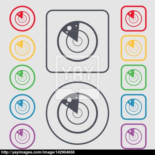 Radar Icon Sign Symbols On The Round And Square Buttons