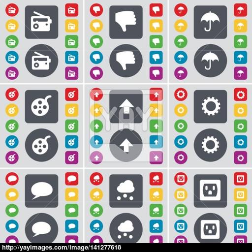 Radio, Dislike, Umbrella, Videotape, Arrow Up, Gear, Chat Bubble