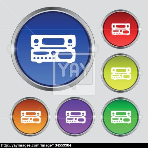 Radio, Receiver, Amplifier Icon Sign Round Symbol On Bright