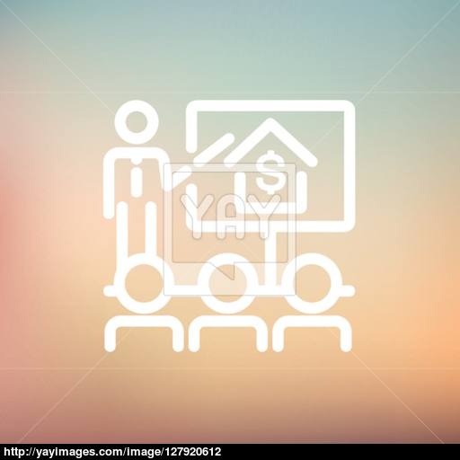 Real Estate Agent Seminar On How To Earn Money Thin Line Icon