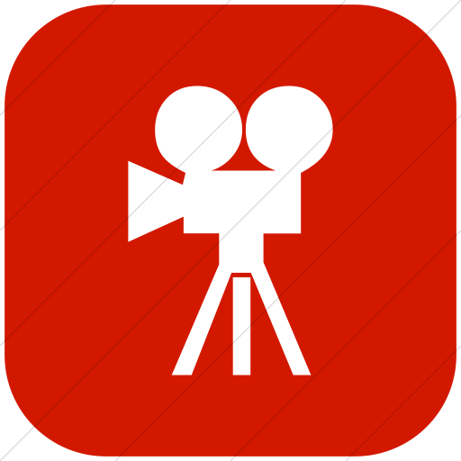 Flat Rounded Square White On Red Classica Movie Camera Icon