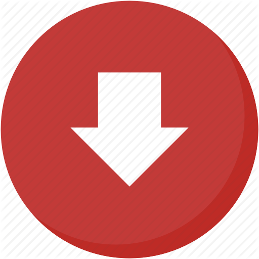 Arrow, Circle, Direction, Down, Download, Navigation, Red Icon