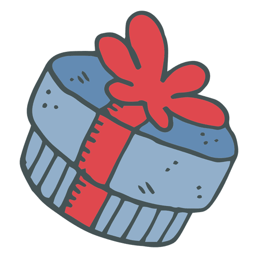 Blue Gift Box Red Bow Hand Drawn Cartoon Icon
