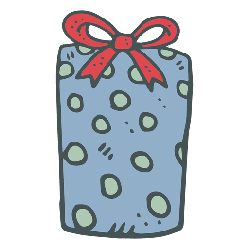 Blue Polka Dot Gift Box Red Bow Hand Drawn Icon