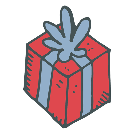 Red Gift Box Blue Bow Hand Drawn Cartoon Icon