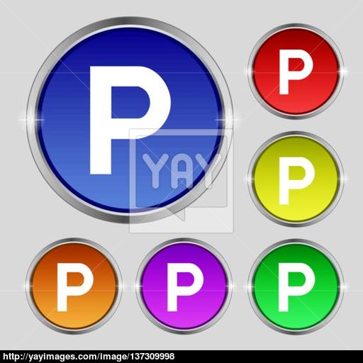 Parking Icon Sign Round Symbol On Bright Colourful Buttons