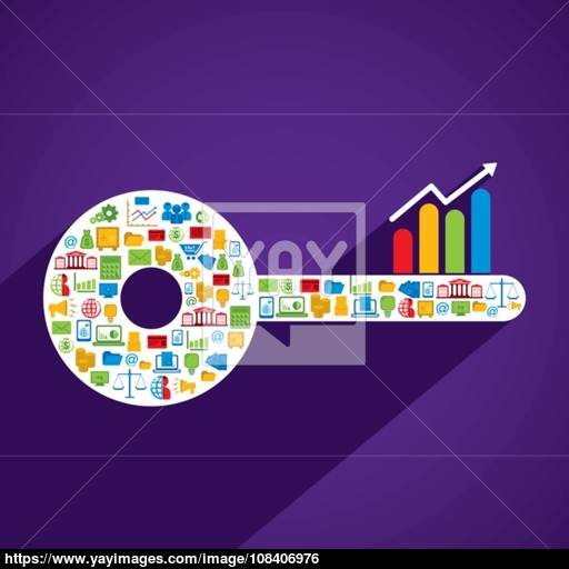 Creative Key Design With Business Related Icon Design Concept