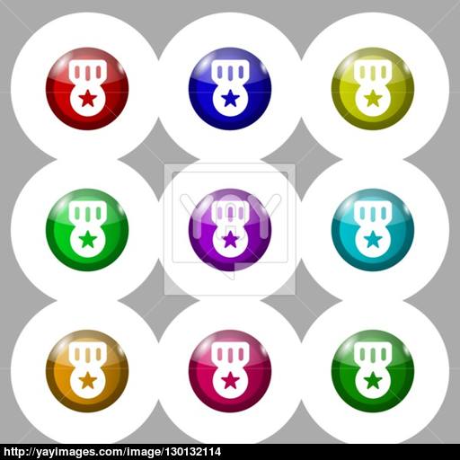 Award, Medal Of Honor Icon Sign Symbol On Nine Round Colourful