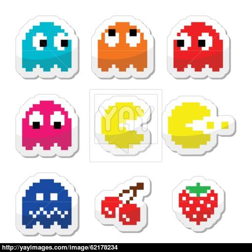 Pacman And Ghosts Retro Computer Game Icons Vector