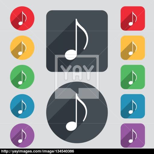 Musical Note, Music, Ringtone Icon Sign A Set Of Colored