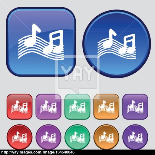 Musical Note, Music, Ringtone Icon Sign A Set Of Twelve Vintage