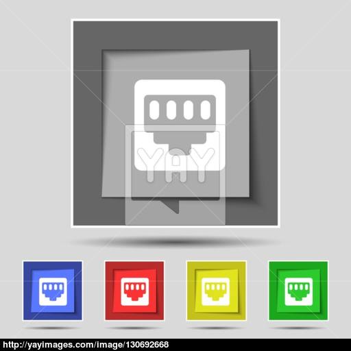 Cable Patch Cord Icon Sign On The Original Five Colored