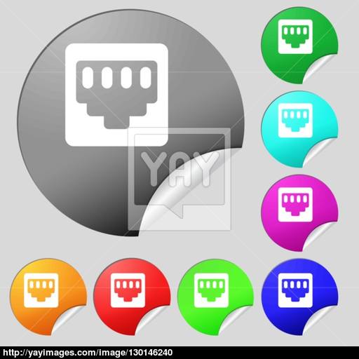 Cable Patch Cord Icon Sign Set Of Eight Multi Colored Round
