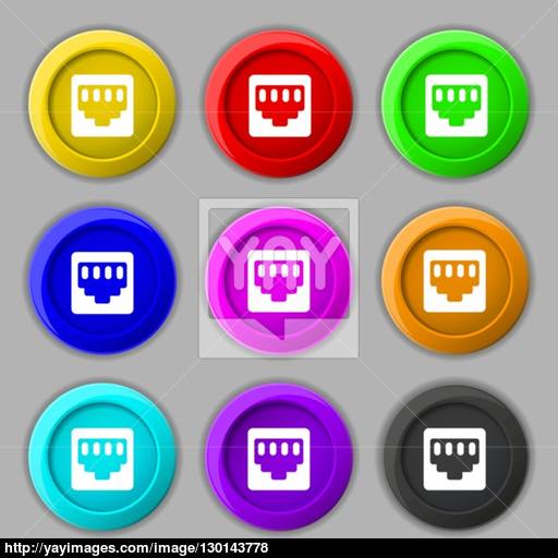 Cable Patch Cord Icon Sign Symbol On Nine Round Colourful