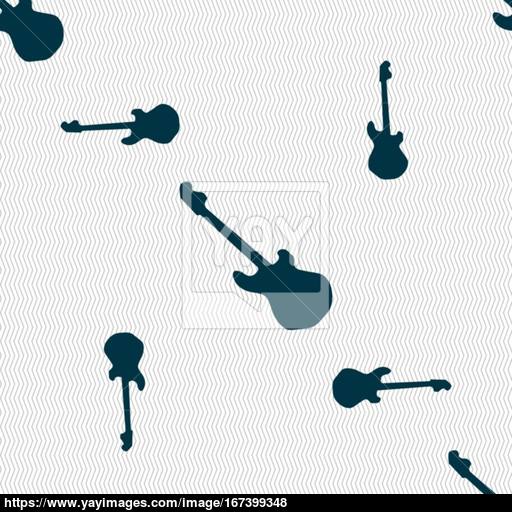 Guitar Icon Sign Seamless Pattern With Geometric Texture Vector