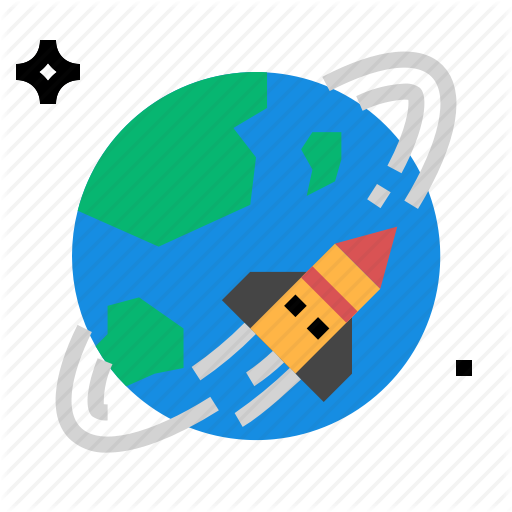 Earth, Orbit, Rocket Icon