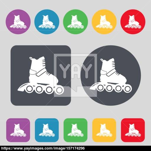 Roller Skate Icon Sign A Set Of Colored Buttons Flat Design
