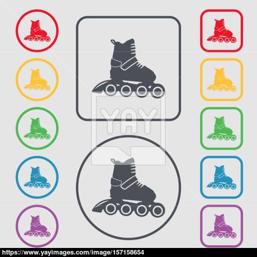 Roller Skate Icon Sign Symbol On The Round And Square Buttons