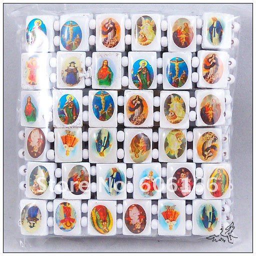 Catholic Wooden Religious Bracelet White Wood Holy Icon