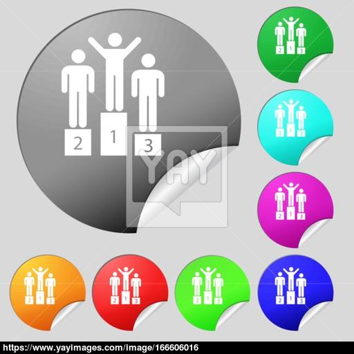 Winners Icon Sign Set Of Eight Multi Colored Round Buttons