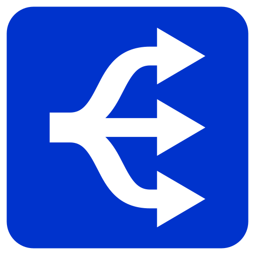 Three Disambiguation Arrows Icon In Rounded Blue Square