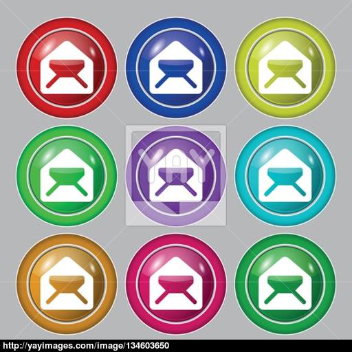 Mail, Envelope, Letter Icon Sign Symbol On Nine Round Colourful