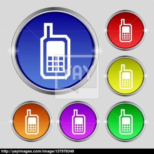 Mobile Phone Icon Sign Round Symbol On Bright Colourful Buttons