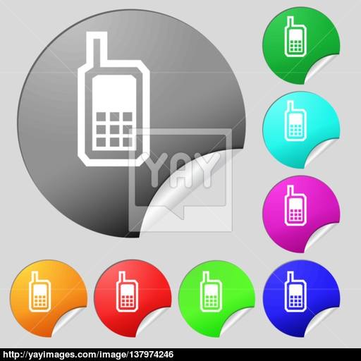 Mobile Phone Icon Sign Set Of Eight Multi Colored Round Buttons