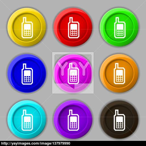 Mobile Phone Icon Sign Symbol On Nine Round Colourful Buttons