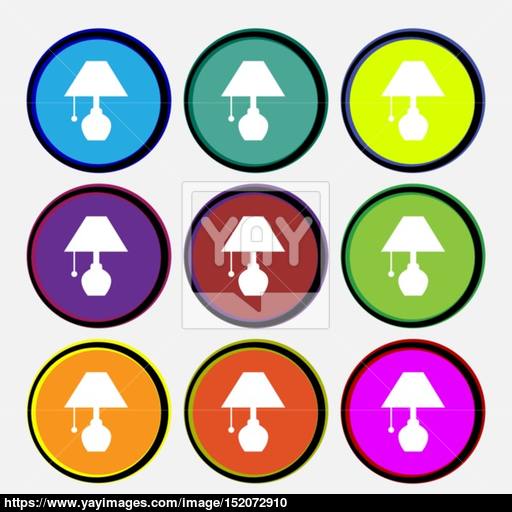 Table Lamp Icon Sign Nine Multi Colored Round Buttons Vector