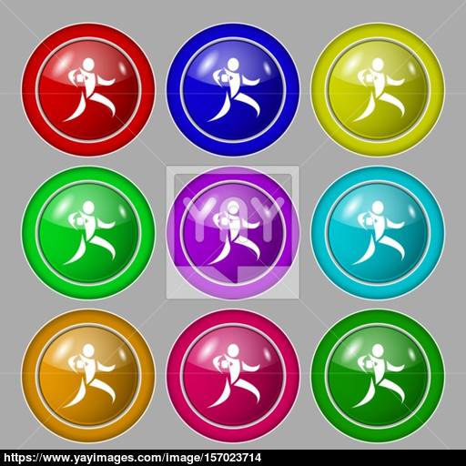 Rugby Player Running With Ball Icon Sign Symbol On Nine Round