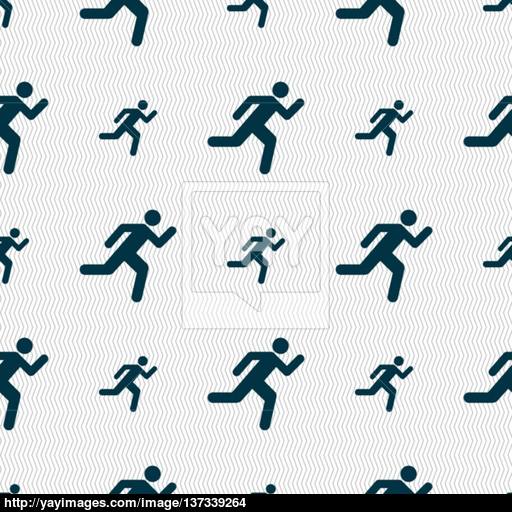 Running Man Icon Sign Seamless Pattern With Geometric Texture