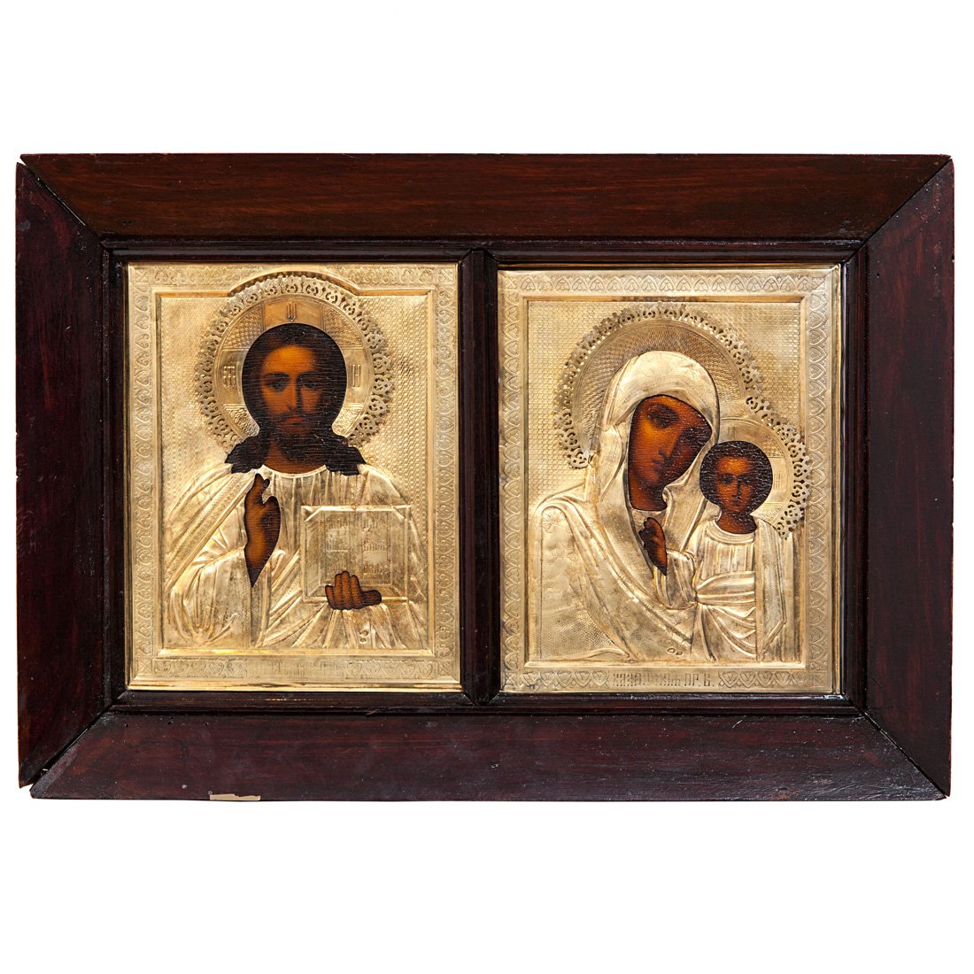 A Pair Of Russian Wedding Icons In Silver Gilt Oklads
