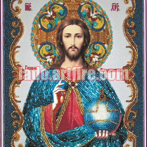 Jesus Pantocrator Icon With Swarovski Crystals Bead Embroidery Diy