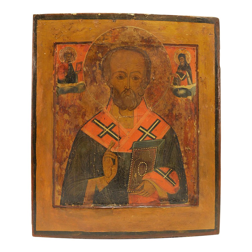 Russian Icon Saint Nicholas Of Myra With Gospels