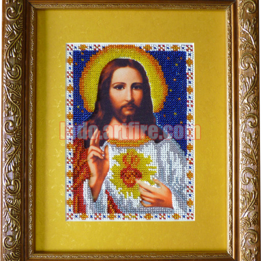 Sacred Heart Of Jesus Bead Embroidered Icon Religious Picture