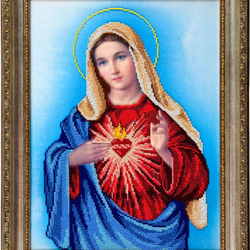 Sacred Heart Of Maria Unique Wall Art, Diy Beaded Embroidery