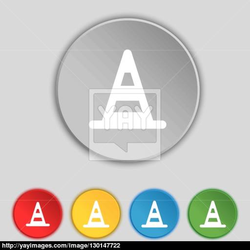 Road Cone Icon Sign Symbol On Five Flat Buttons Vector Vector