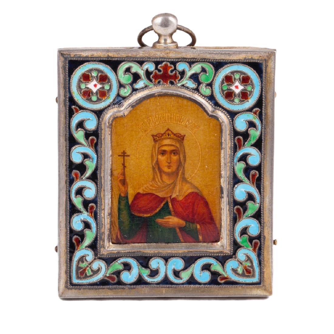 Icon Of Saint Elena In Cloisonne Enamel Riza