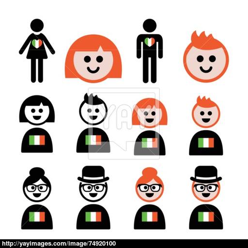 St Patricks Day, Irish Poeple With Flags And Ginger Hair Icon