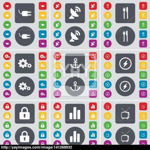 Socket, Satellite Dish, Fork And Knife, Gear, Anchor, Flash, Loc